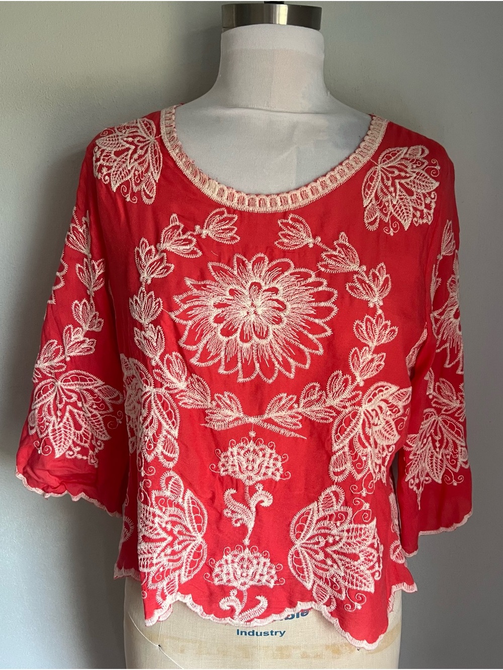 T.J.Maxx CoralTop with Cream Floral Embroidery